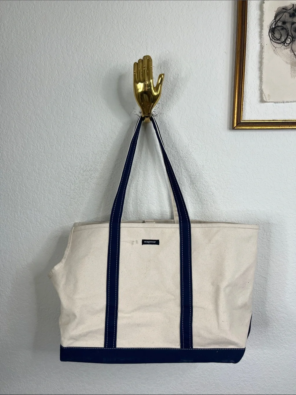 WagWear Boat Canvas Carrier Natural Navy Classic Dog Tote Shoulder Bag 12 lb Pet